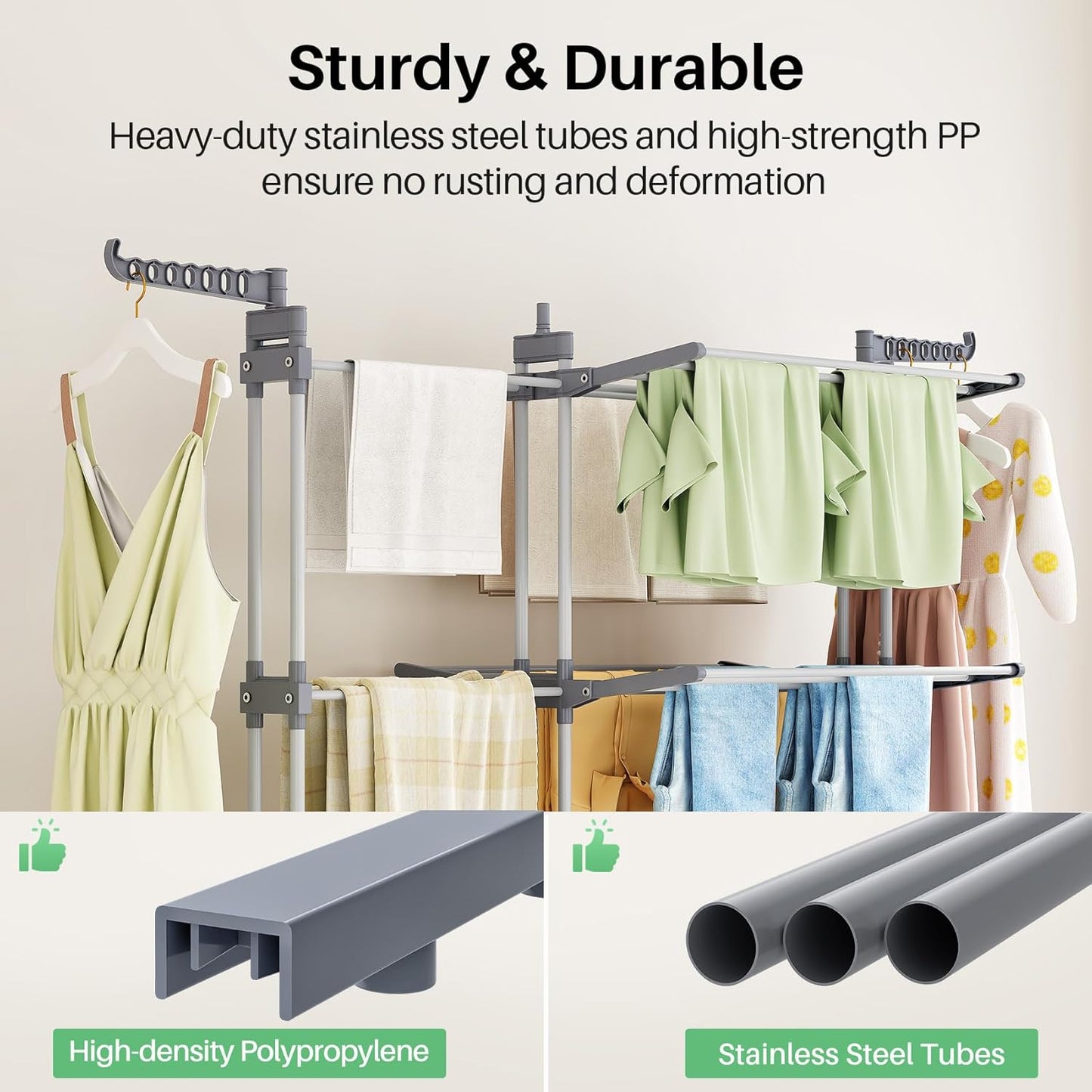 Kitstorack Clothes Drying Rack - Foldable Movable Clothes Rack Drying 30.0" W to 59.0" W Extensible Drying Rack Clothing Oversized 4-Tier Stainless Steel Large Clothes Rack Drying Indoor and Outdoor - NestledHome