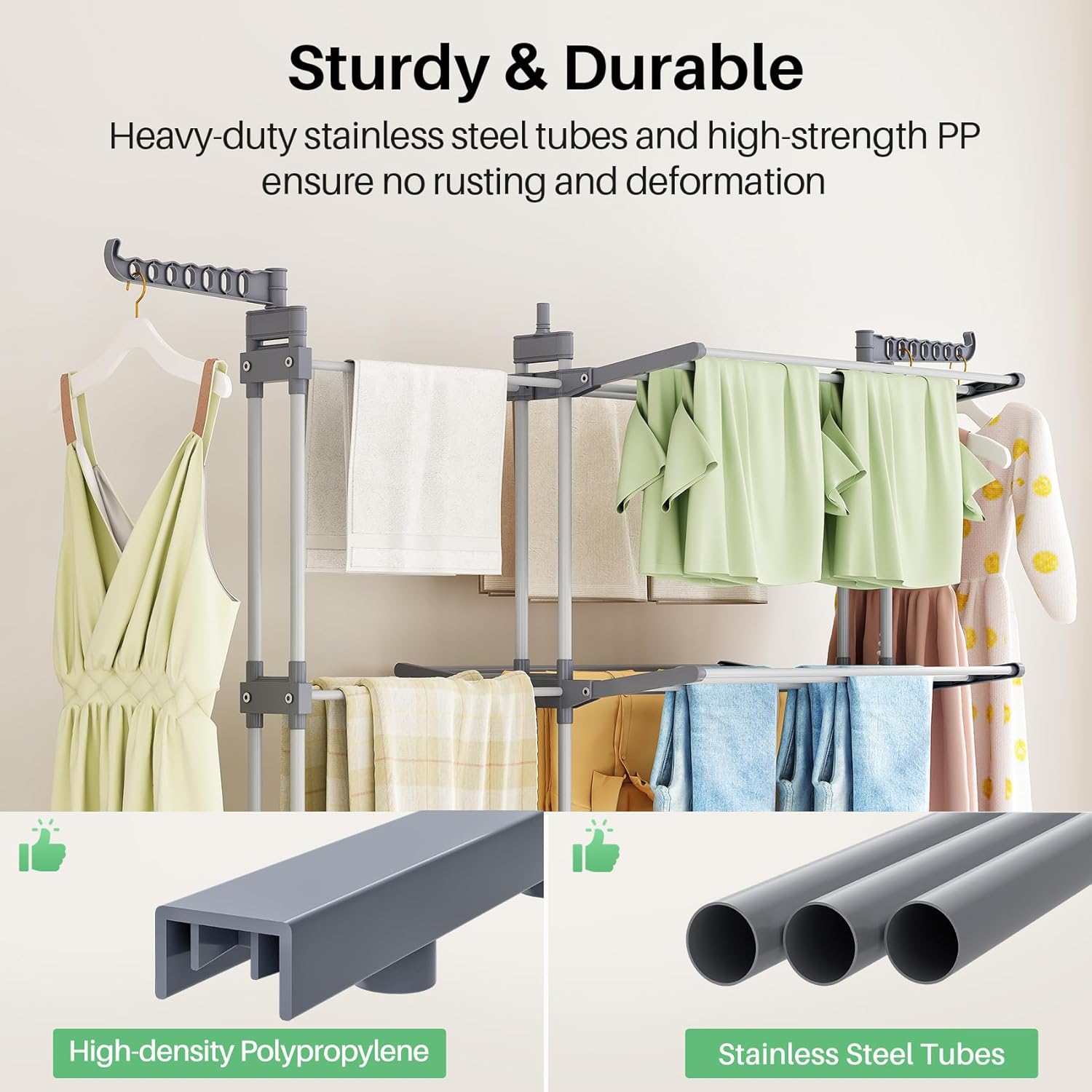 Kitstorack Clothes Drying Rack - Foldable Movable Clothes Rack Drying 30.0" W to 59.0" W Extensible Drying Rack Clothing Oversized 4-Tier Stainless Steel Large Clothes Rack Drying Indoor and Outdoor - NestledHome