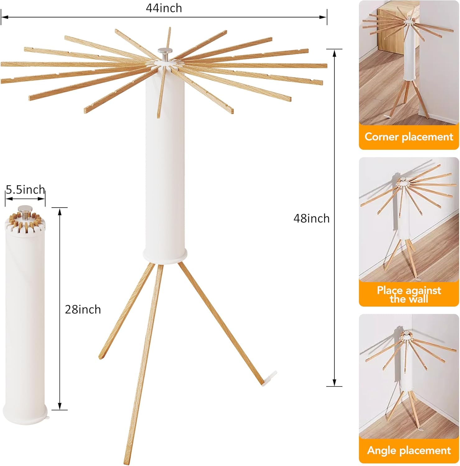 Clothes Drying Rack Tripod,Drying Rack Clothing,Laundry Drying Rack,Floor Standing,16 Wooden Poles,Collapsible Drying Racks for Laundry,Retractable,Foldable,Folding - NestledHome