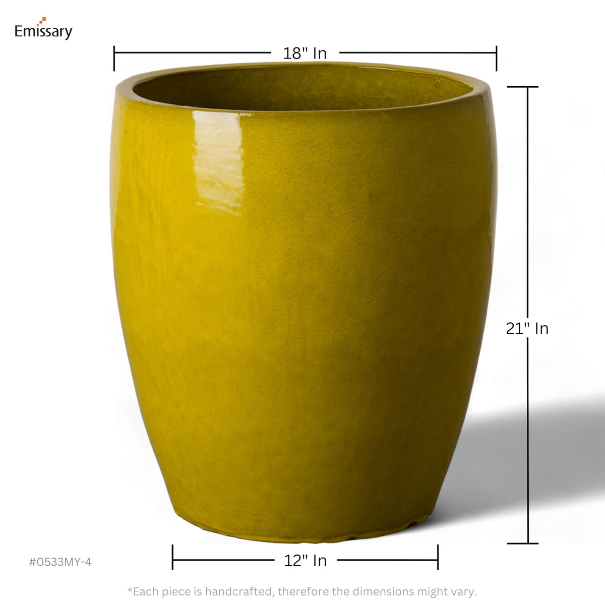 Bullet 18 in. Mustard Yellow Ceramic Round Planter