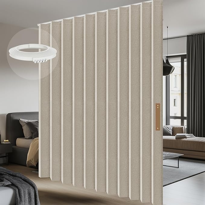 AJAZZ 100% Blackout Room Divider Curtains Screen Partitions, Blackout Sound Reducing Divider Room Panel for Doorway Glass Window Sliding Door Patio(Cream White, W180 x L84, 1 Pack)