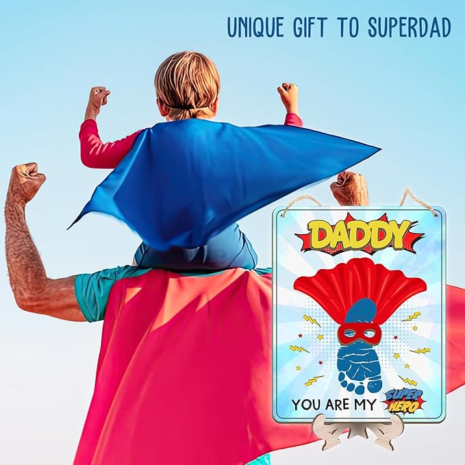 DIY My Dad Superhero Baby Footprint Craft Plaque, Super Dad Gift for Fathers Day, Baby First Fathers Day Footprint Art Craft for Superdad, Super Dad Craft from Kid Footprint, Gift for Dad Keepsake