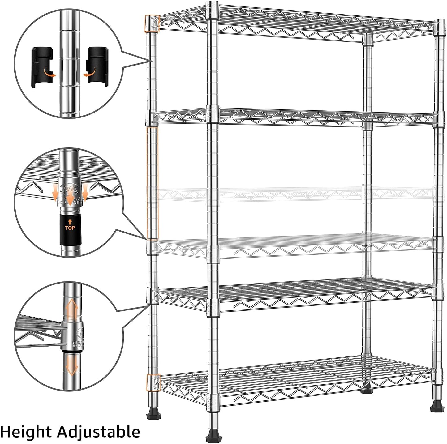 1000 lbs Storage Shelving 4-Tier Utility Shelving Unit Steel Organizer Wire Rack for Home,Kitchen,Office,Chrome (13.7" D x 23.6" W x 53.4" H) - NestledHome