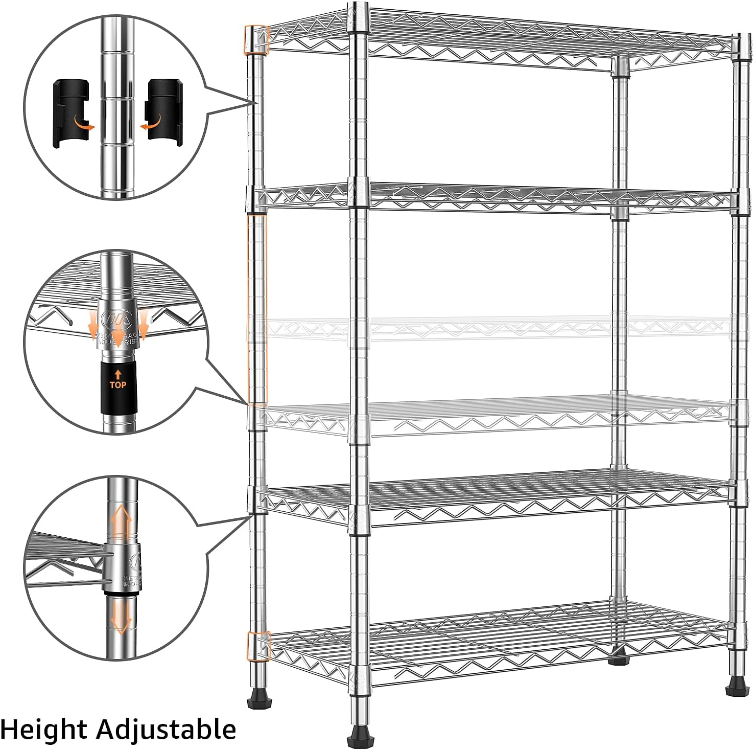 1000 lbs Storage Shelving Steel Heavy Duty 4-Tier Utility Shelving Unit Steel Organizer Wire Rack for Home,Kitchen,Office,Chrome (13.7" D x 29.5" W x 47.2" H) - NestledHome