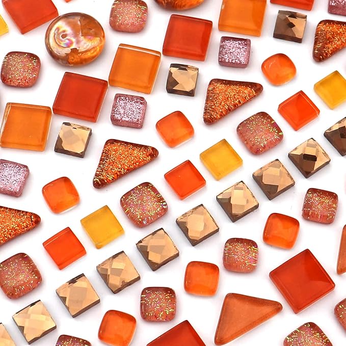 LITMIND 1.1LB Orange Mixed Irregular Crystal Glass Mosaic Tiles for Crafts - Perfect for Mosaic Art Projects, Puzzles, and Home Décor