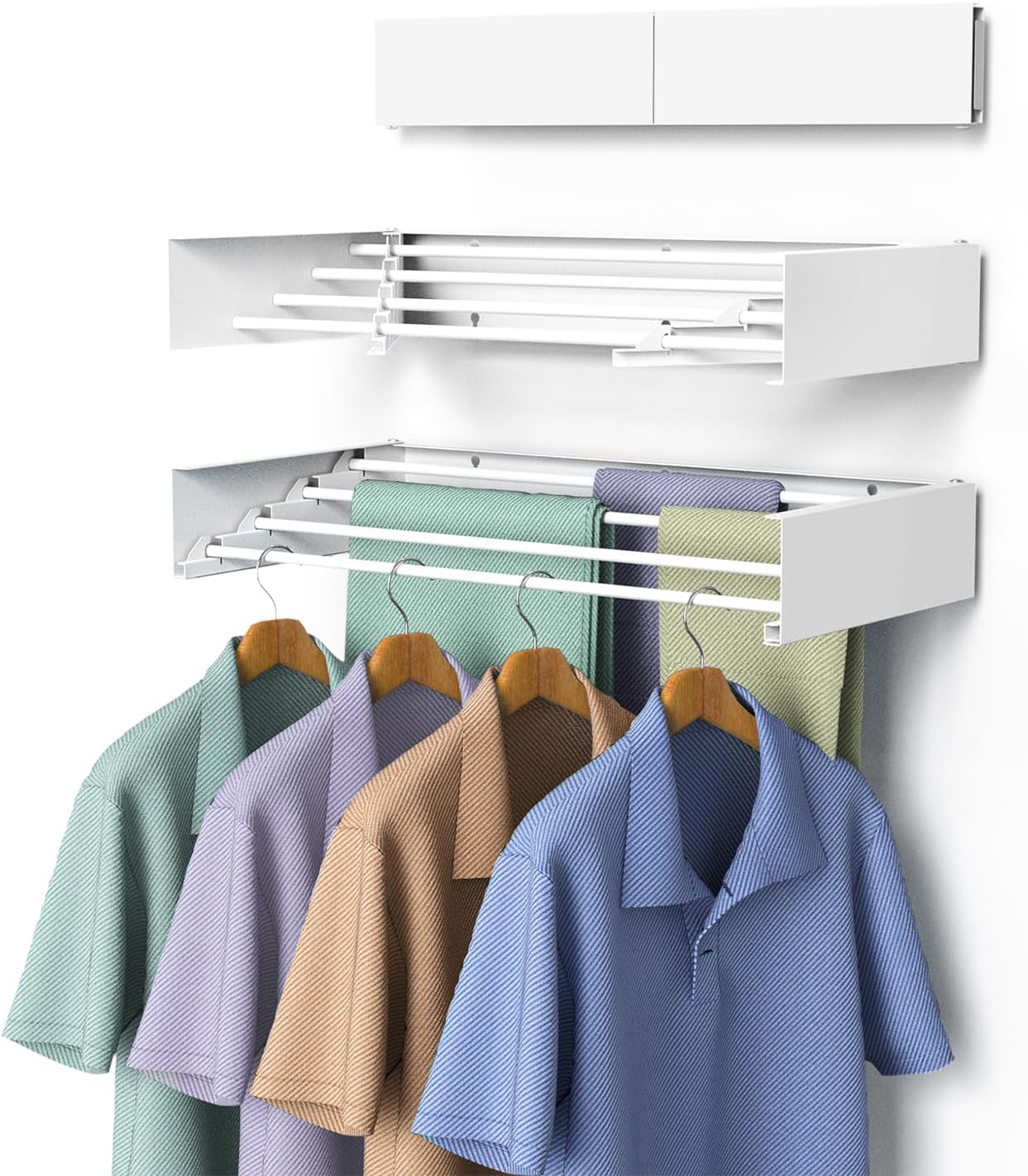 Laundry Drying Rack Collapsible, Wall Mounted Clothes Drying Rack, Space Saving Foldable Drying Rack for Laundry, 23.6" Wide, 11.2 Linear Ft, 4 Aluminum Rods, 60 lb Capacity - NestledHome
