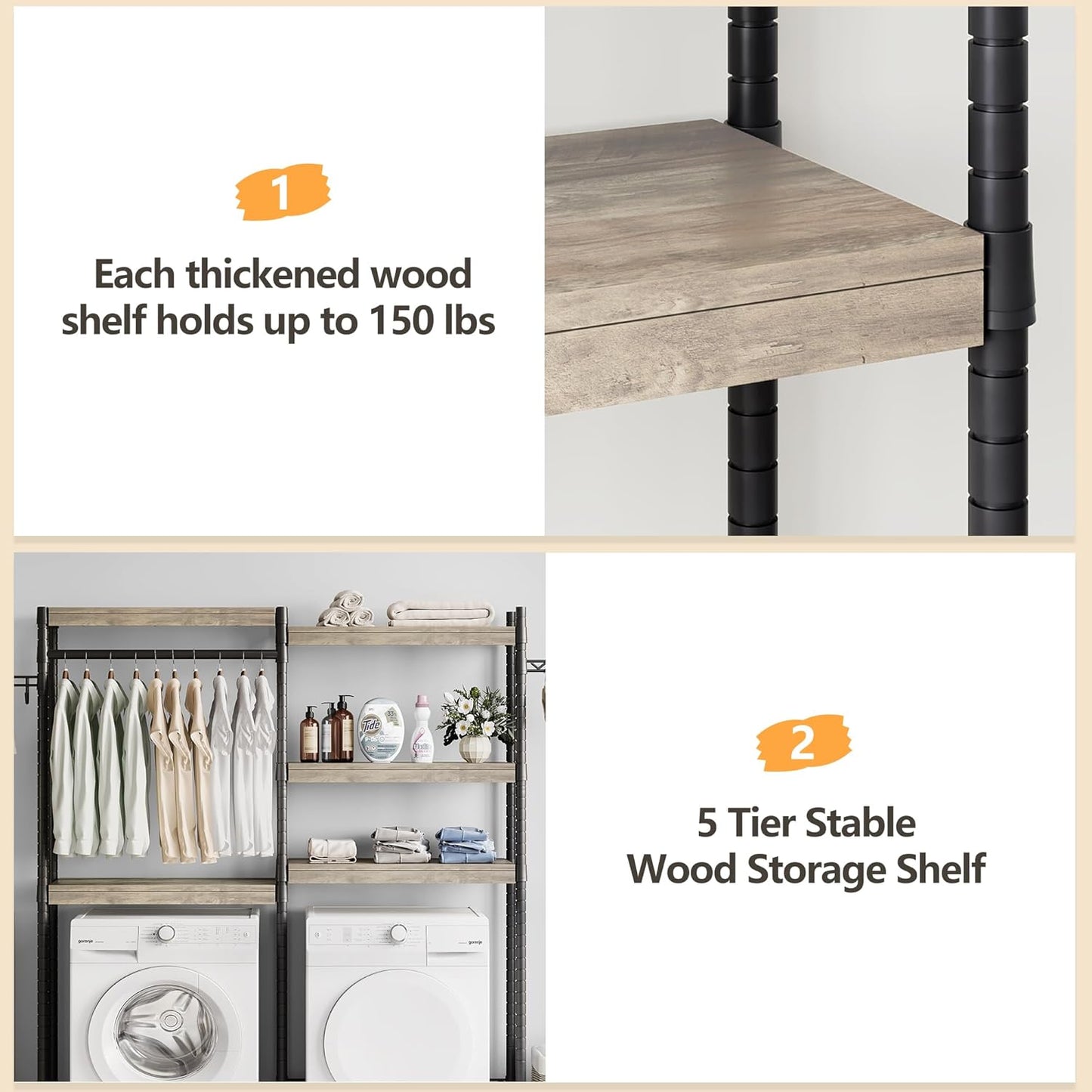 Double Row Over Washer and Dryer Storage Shelves, Laundry Room Organization and Storage, Heavy Duty Laundry Room Shelves, with Adjustable Height, 5-Tier - NestledHome