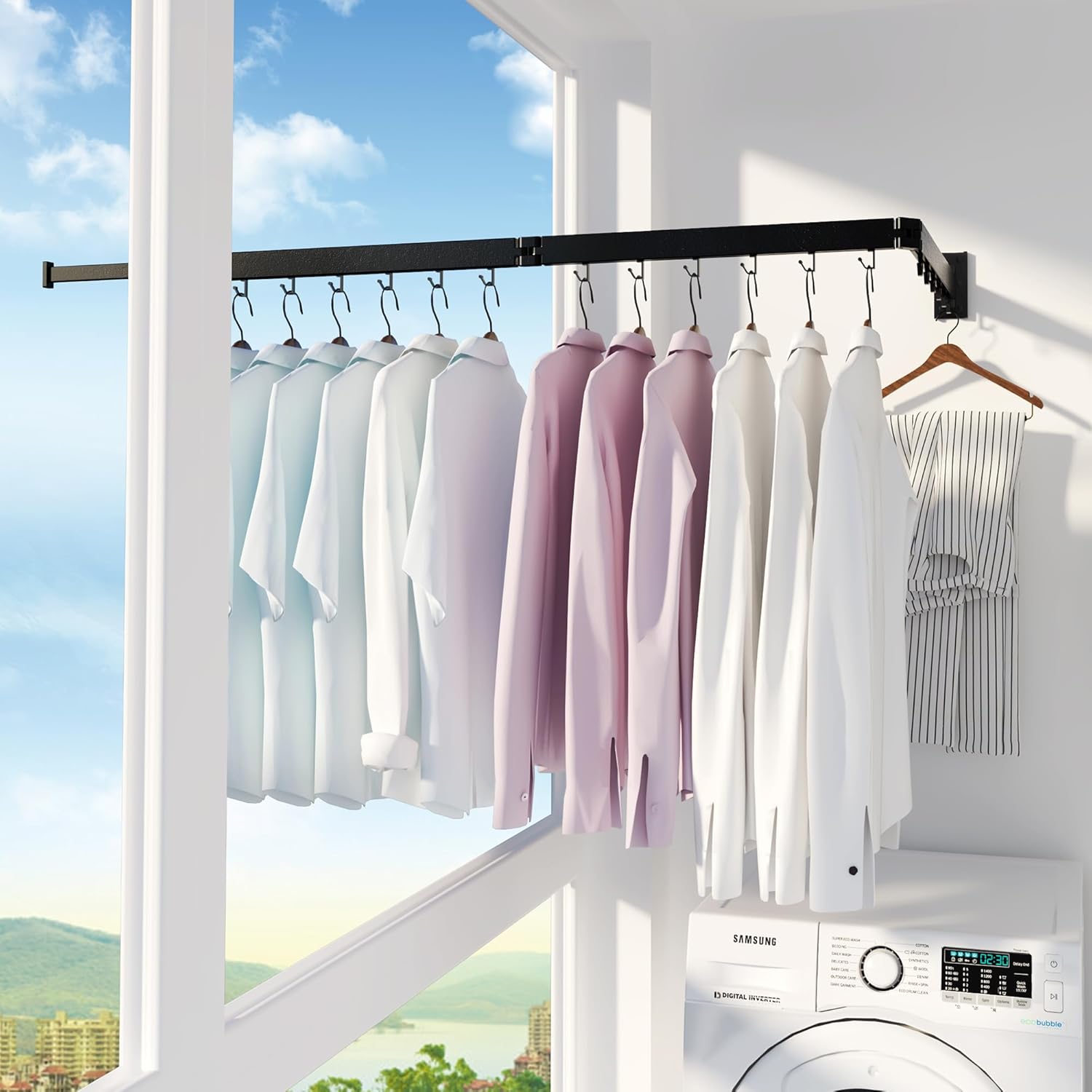 Clothes Drying Rack,Drying Rack Clothing,Luandry Drying Rack,Clothes Hanger Rack,Wall Mounted Luandry Rack,Folding Retractable,Frosted Stone Black Classic,ms-01 - NestledHome