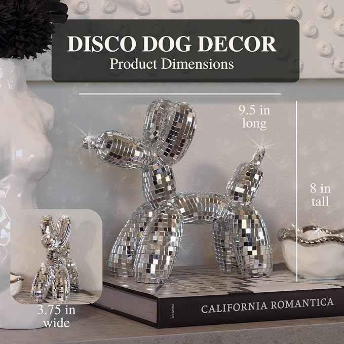 Disco Dog, Maximalist Balloon Dog Statue for Dog Mom & Dog Dad, Aesthetic Disco Ball Decor, Preppy Apartment Home Decor, Cute Room Decor & Gifts for Dog Lovers