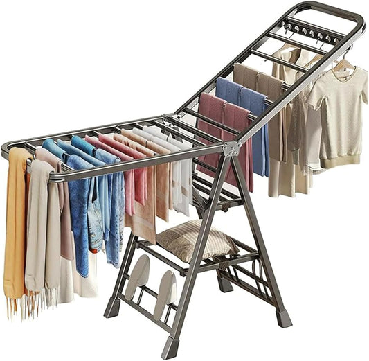 Mimiblack Heavy Duty Clothes Drying Rack Foldable with Wheels, 71'' Extra-Thick Metal Laundry Dryer Stand, 27 Rods Free-Standing for Indoor/Outdoor Windproof Use - Large Size - NestledHome