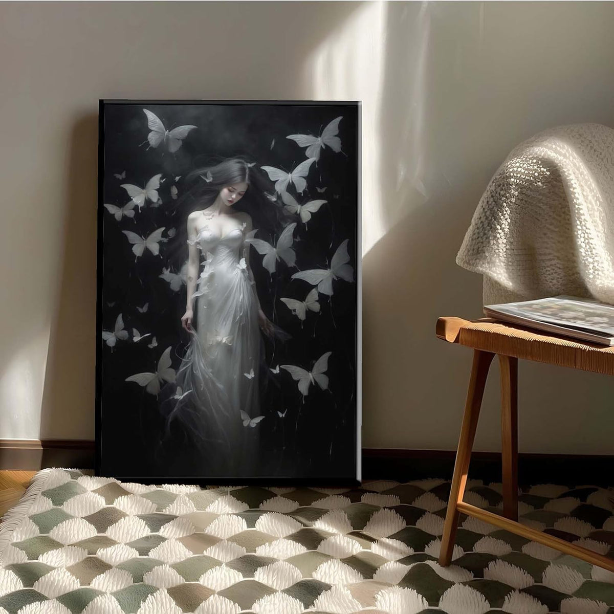 JFHCQJPK Vintage Gothic Feminine Canvas Wall Art Print Butterfly Poster Moody Female Wall Art Retro Artwork Dark College Decor for Home Bedroom8x12in Metal blackFramed