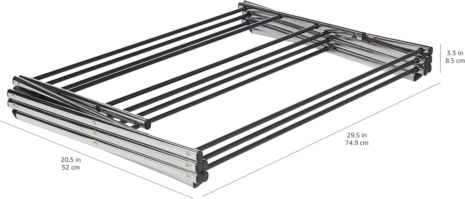 Amazon Basics Foldable Portable Laundry Drying Rack for Indoor Air Drying Clothing, 14.5 x 29.5 x 41.8 inches (LxWxH), Chrome Silver - NestledHome