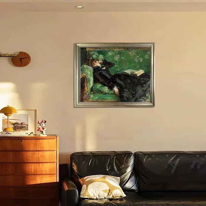 Framed Vintage Oil painting Woman Reading Canvas Print Poster Moody Canvas Wall Art for Living Room Bedroom Decor Home Artwork
