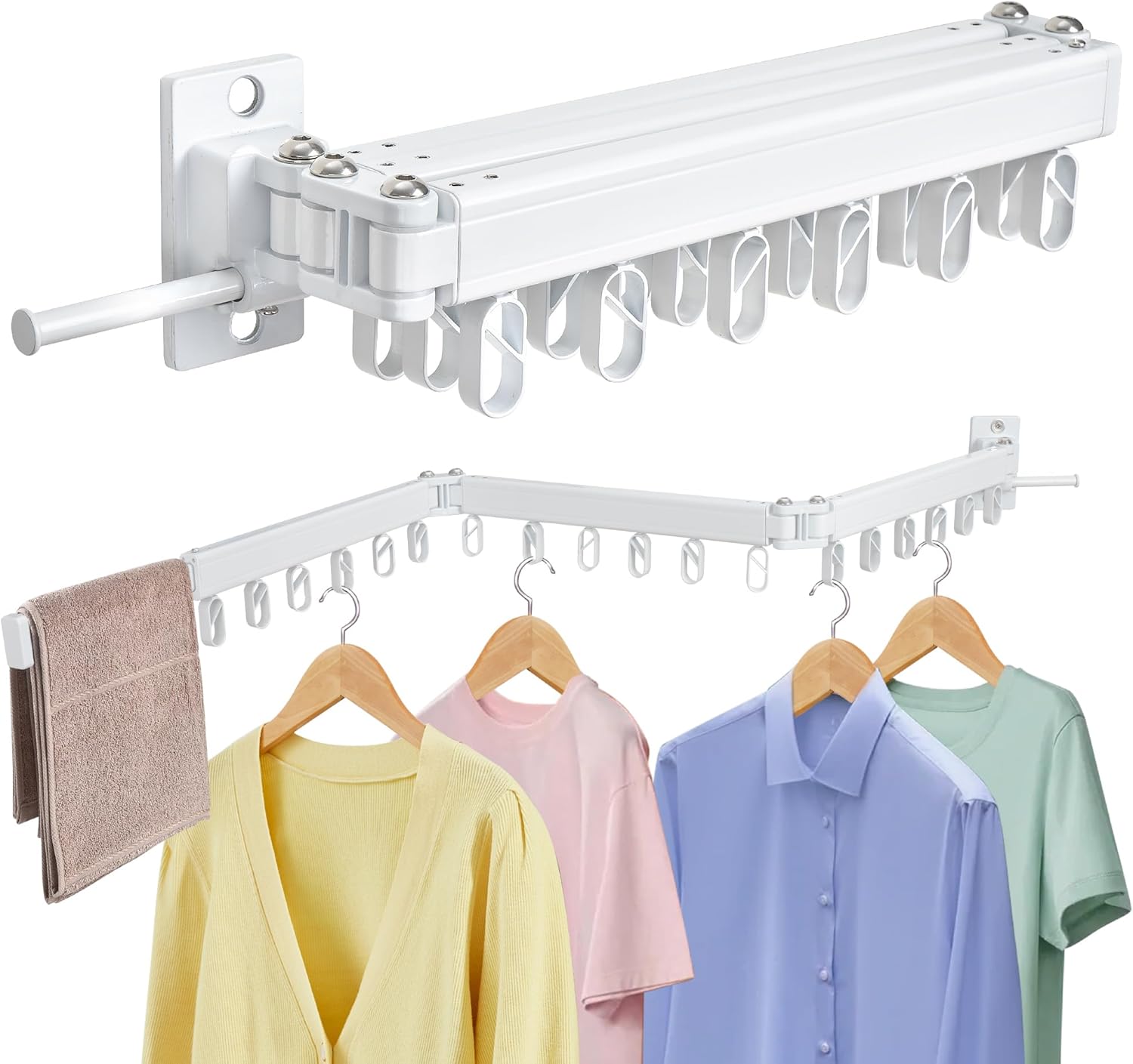 Clothes Drying Rack Wall Mounted Foldable, Retractable & Collapsible(Tri-Fold) Space-Saving Laundry Drying Rack for Indoor & Outdoor Use - Laundry Rooms, Bathroom & Balconies (White) - NestledHome