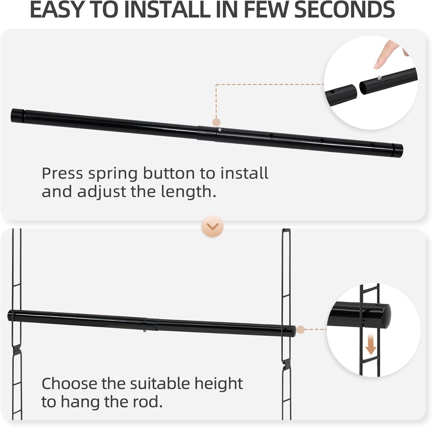 STORAGE MANIAC Hanging Closet Rod, Adjustable Width and Height Closet Hanging Organizer, Space-Saving Clothes Hanging Bar, Closet Extender Hanging Rod Double Closet Hanging Rod, 1 Pack Black - NestledHome