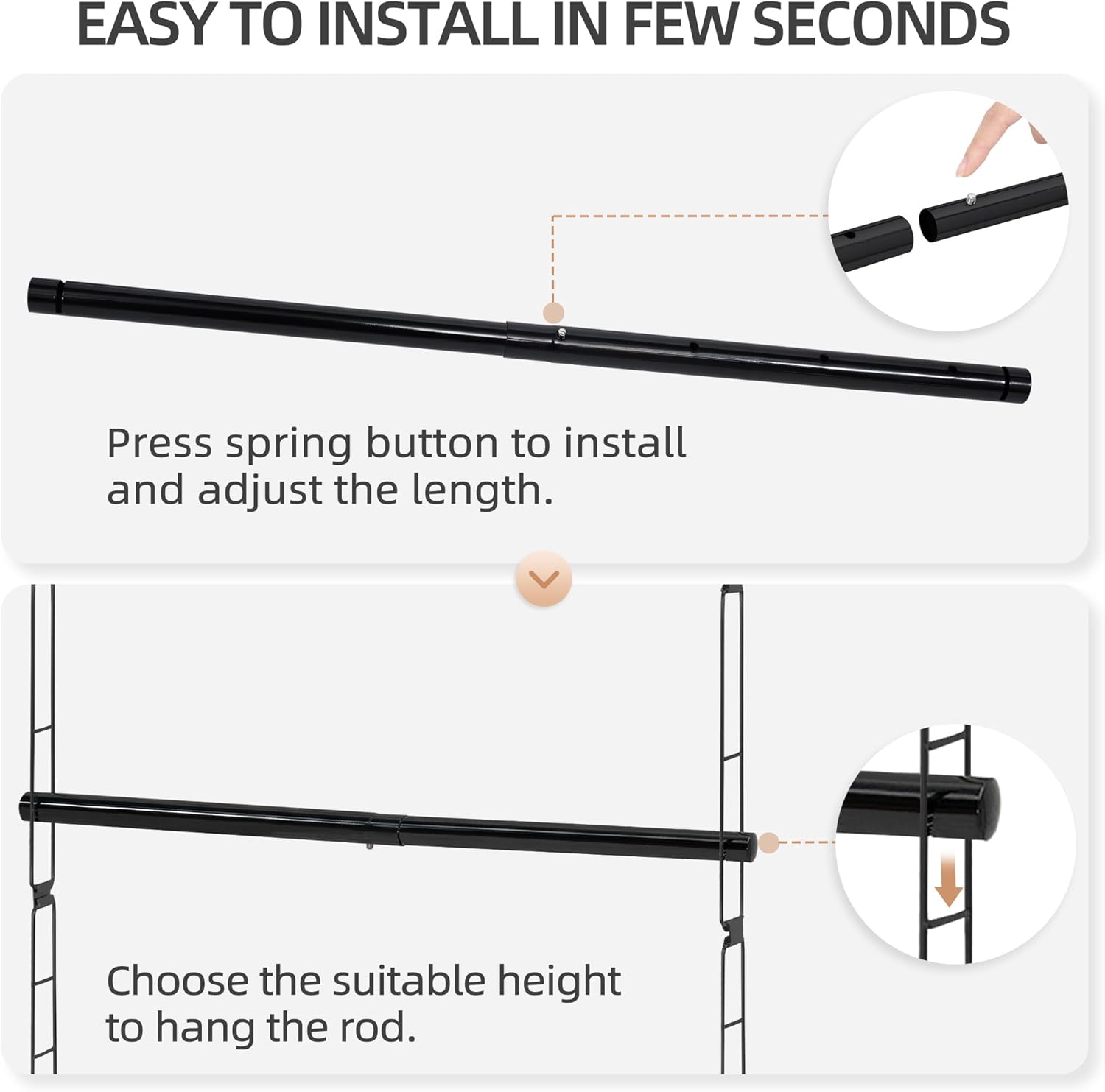 STORAGE MANIAC Hanging Closet Rod, Adjustable Width and Height Closet Hanging Organizer, Space-Saving Clothes Hanging Bar, Closet Extender Hanging Rod Double Closet Hanging Rod, 1 Pack Black - NestledHome