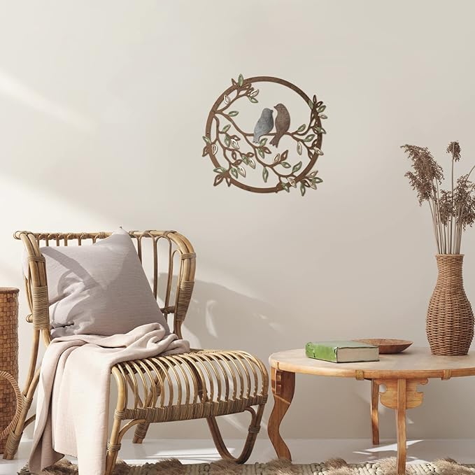 Ferraycle Metal Wall Art Bird on Tree Branch Silhouette Bird Art Decor for Living Room Garden Bedroom Office Home Wall Housewarming Party Decor(Dark Color)