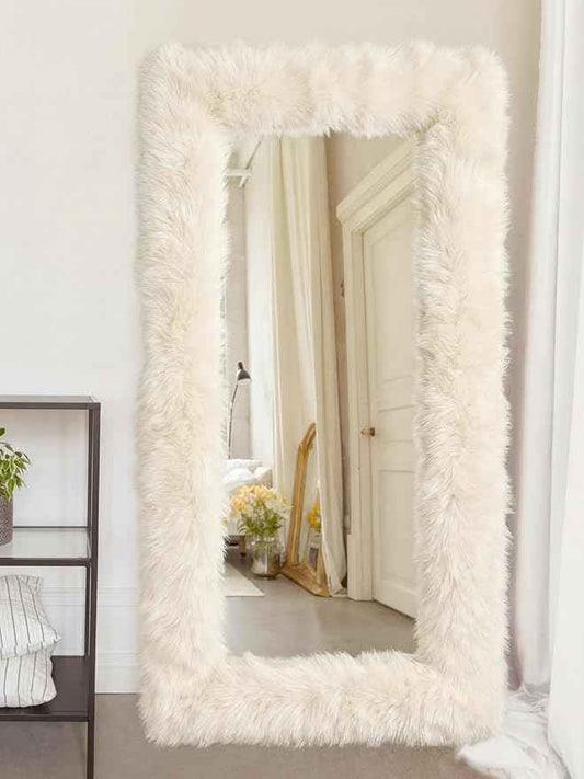 Geelin Full Length Mirror Cover 59 x 16 Inch Universal Ultra Soft Non Slip Design Fluffy Length Standing Mirrors Cover Decoration for Bedroom Cloakroom Women Gifts (Cream White)