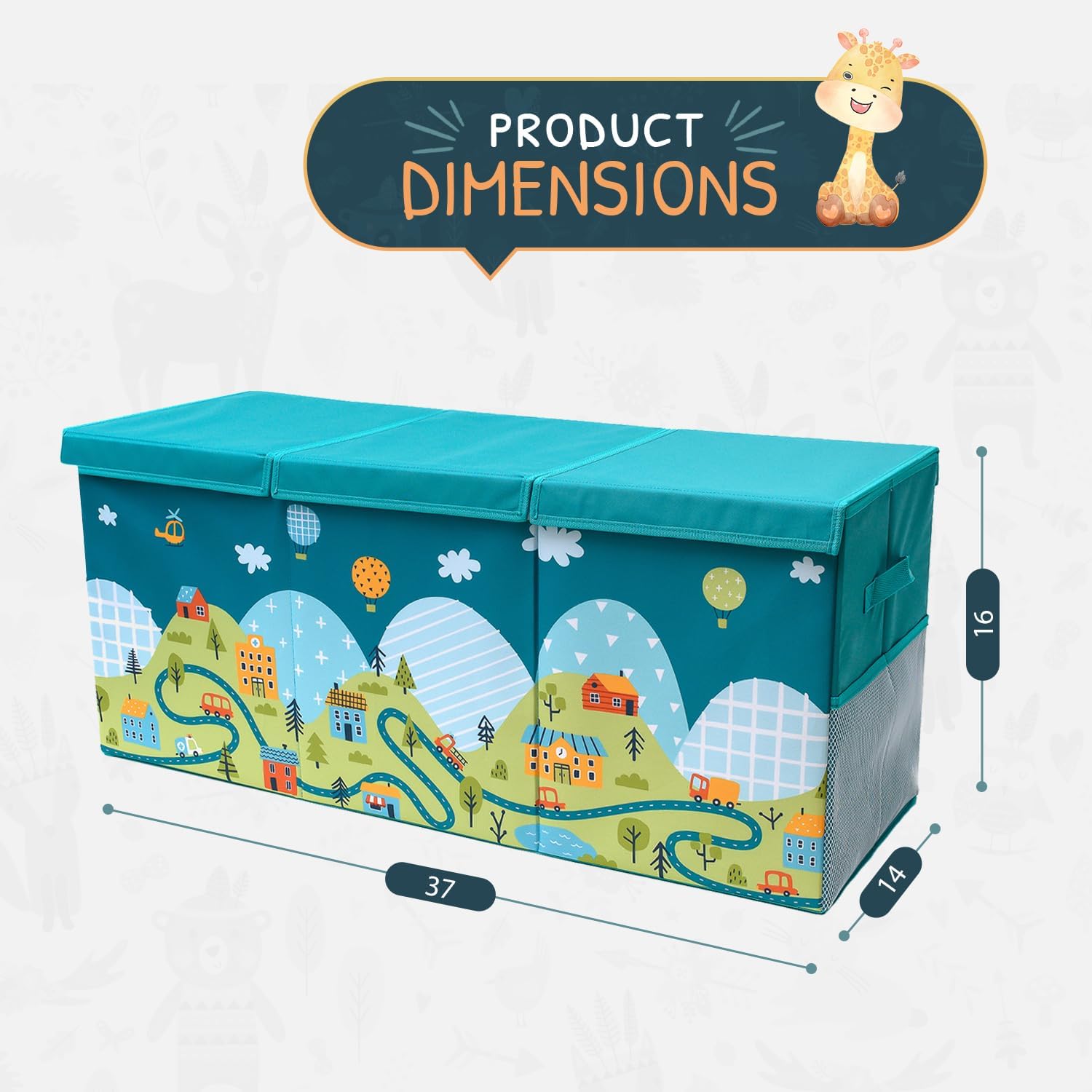 Extra Large Toy Storage Organizer with Lid - Sturdy, Collapsible Toy Chest Storage Box with Cute Design - Toys Bin with Dividers for Kids, Boys, Girls, Nursery, Bedroom, Play room 37"x16"x14" - NestledHome