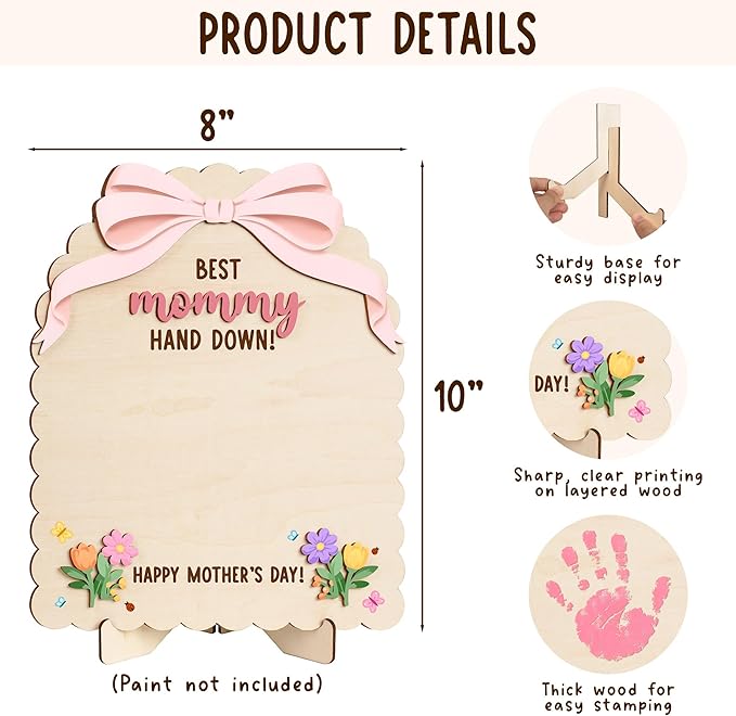 HYPERI DIY Mothers Day Crafts for Kids Handprint Art, Handprints Wooden Rose Flower Bouquet, Mothers Day Gifts for Mom from Kids, for Grandma from Grandkids, Mothers Day Keepsake Craft (Best Mom)