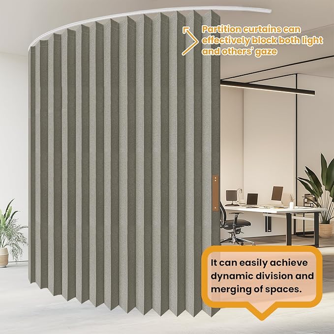 Folding Accordion Partition Divider with Ceiling Track - Hanging Room Curtain, Quick Setup(Grey 100" W x 96" L-Pack of 1)