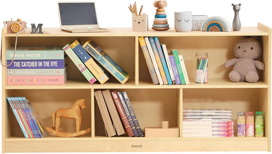 Toy Storage Organizer for Kids Room, Wooden Kids Bookshelf for Classroom, Cube Storage Organizer for Playroom, 5-Section Montessori Bookshelf & Toy Shelf for Nursery - NestledHome