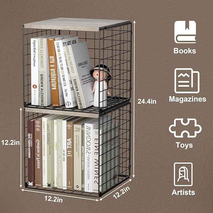 Dmevkic 2 Cube Small Bookcase,Bookshelf for Small Spaces Book Shelf,12.2 x 12.2 x 12, DIY Variable Stackable Cube Storage for Living Room,Office,Bedroom