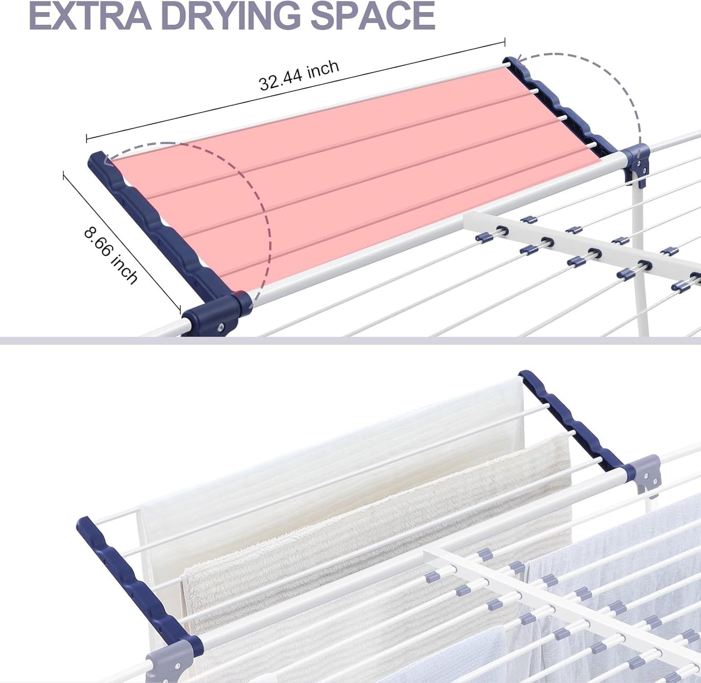 APEXCHASER Clothes Drying Rack, Foldable Gullwing Laundry Rack for Indoor Outdoor, 10pcs Clips with Bag, Collapsible Space-Saving Drying Rack for Clothes Towels Dolls, White - NestledHome
