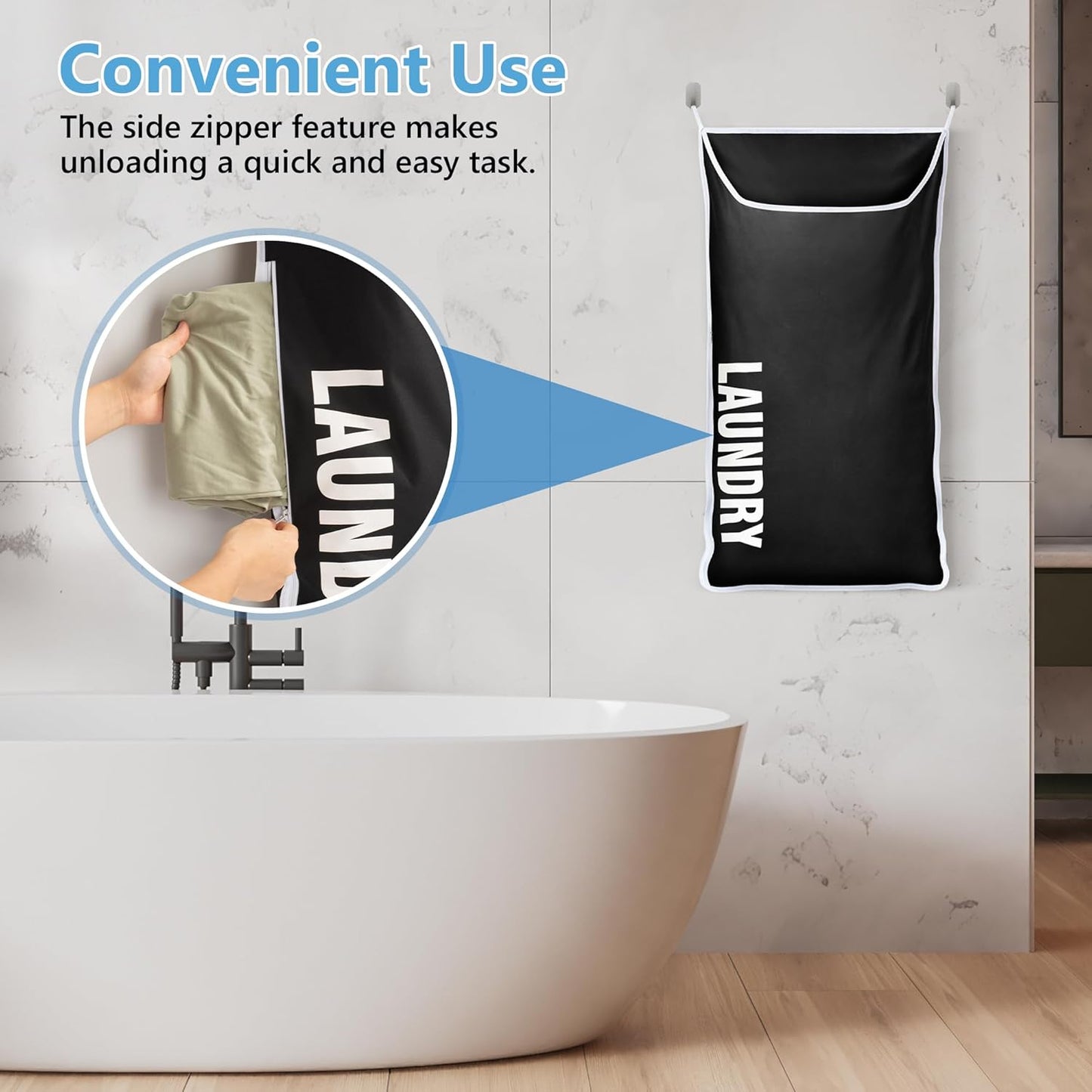 Hanging Laundry Hamper Bag XL 40x22", Space Saving over the Door Storage Bags, Behind the Door Hampers for Dirty Clothes & Wall Mounted Basket for Bathroom, Organizer for Small Room Spaces RV - NestledHome