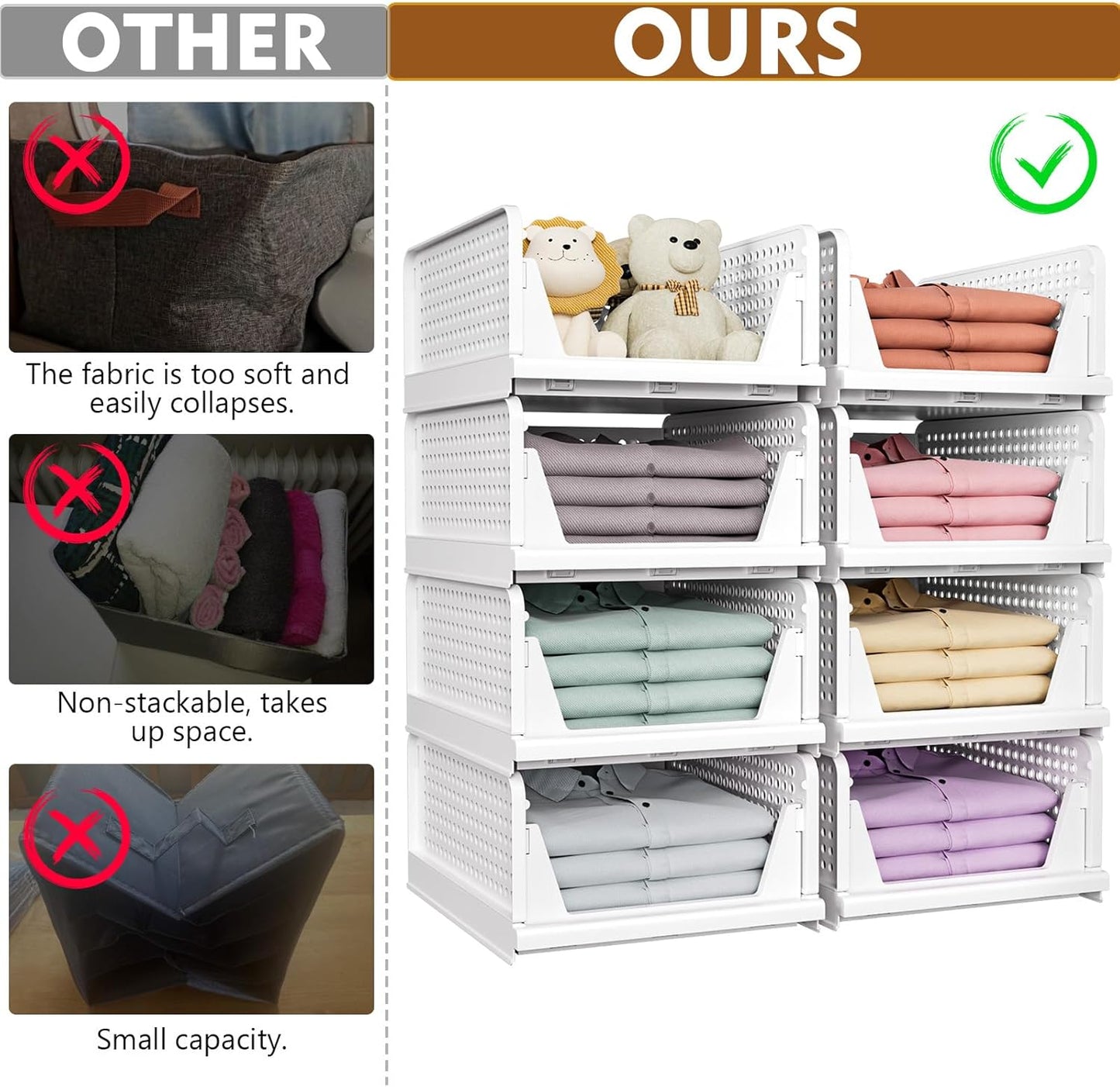 SNSLXH 5 Pack Stackable Closet Organizer Box, Multifunctional & Foldable Closet Storage Basket for Bathroom Kitchen Laundry Room Wardrobe Storage, Space-Saving Clothes Storage Drawer Organizer, Green - NestledHome