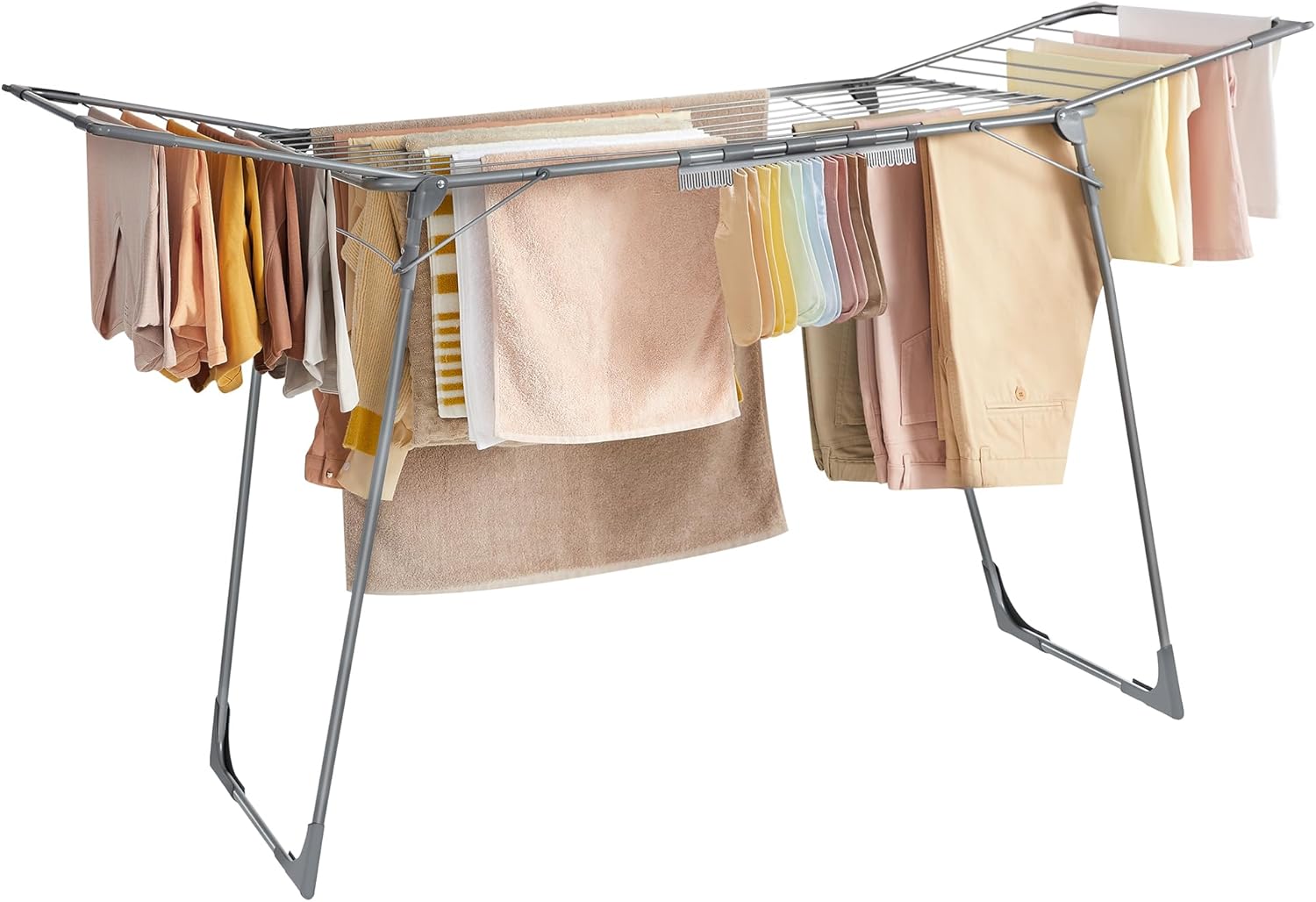 SONGMICS Clothes Drying Rack Foldable, Gullwing Laundry Drying Rack, Space-Saving, 22.2 x 68.1 x 38 Inches, Sock Clips, Metal Structure, for Clothes, Towels, Linens, Indoor, Outdoor Gray ULLR518G01 - NestledHome