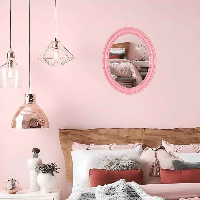 Funerom 20 x 16 inch Pink Wall Mirror Oval Bathroom Mirror Bedroom Mirror