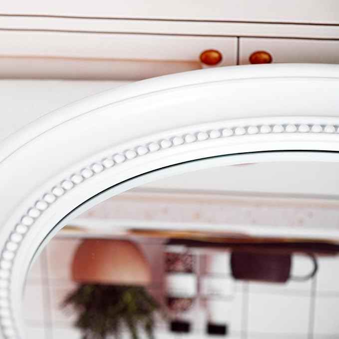 Funerom 20 x 16 inch（Frame Dimensions） White Wall Mirror Oval Bathroom Mirror Bedroom Mirror