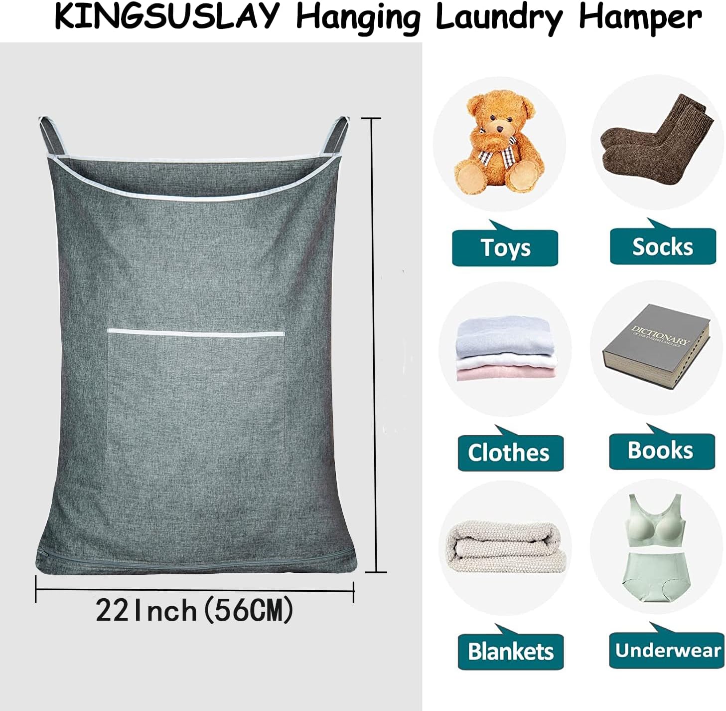 XL Large Hanging Laundry Hamper, Over the Door Laundry Bag with Zipper and Wide Open Top,Hanging Hamper for Storage Laundry, Clothes, Toys,36x 22 Inch, Heather Grey 2Pack. - NestledHome