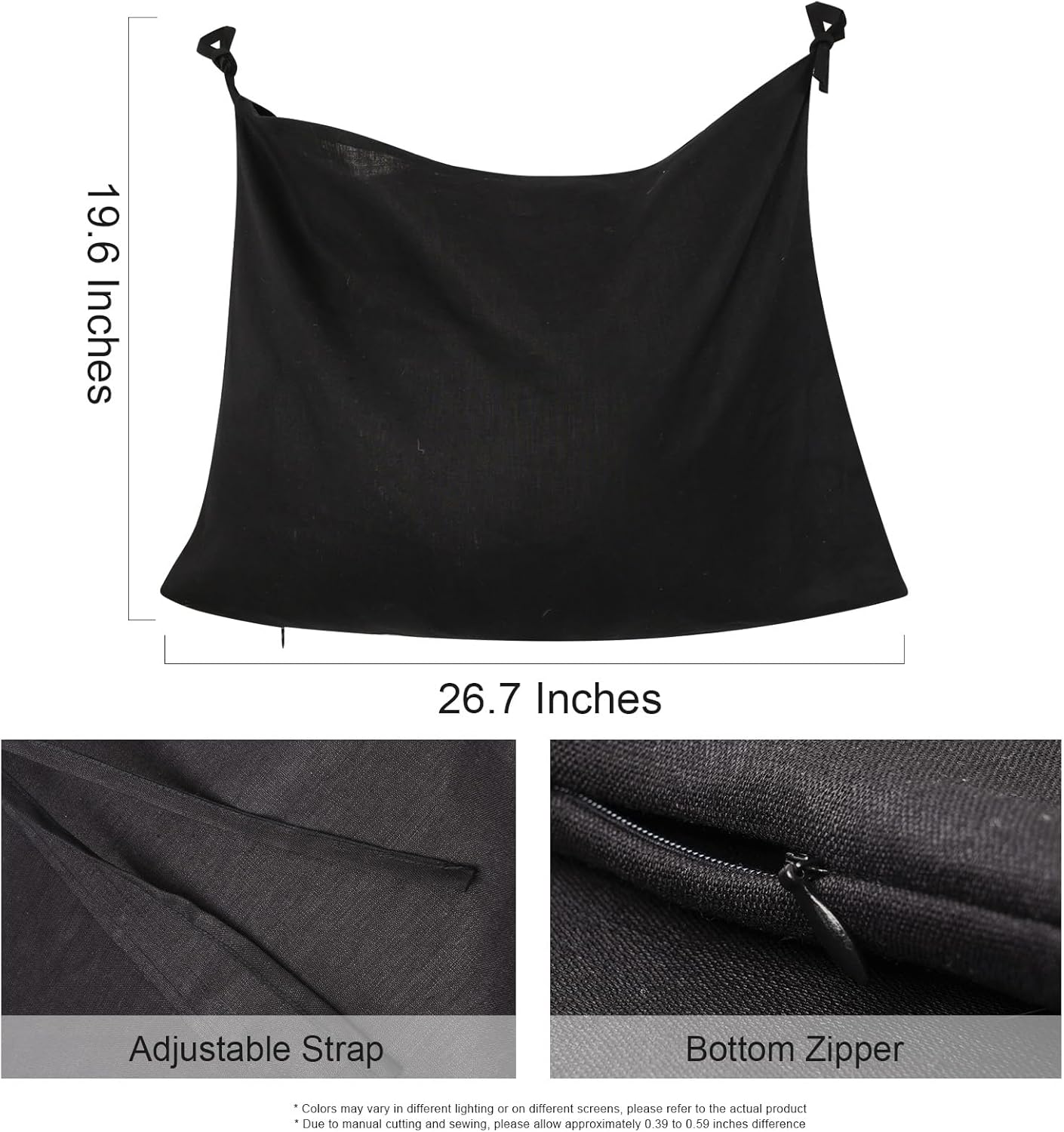 Hanging Linen Laundry Bag, 100% Pure Flax Linen Over The Door Hamper with Bottom Zipper for Laundry Room, Household Dirty Cloth Storage Organizer Bag, Black - NestledHome