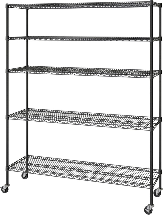 Seville Classics UltraDurable Heavy Duty NSF Solid Steel Wire Rack Storage Unit, Organizer for Garage, Warehouse, Office, Restaurant, Classroom, Kitchen, Black, 5-Tier Shelving, 60" W x 18" D - NestledHome