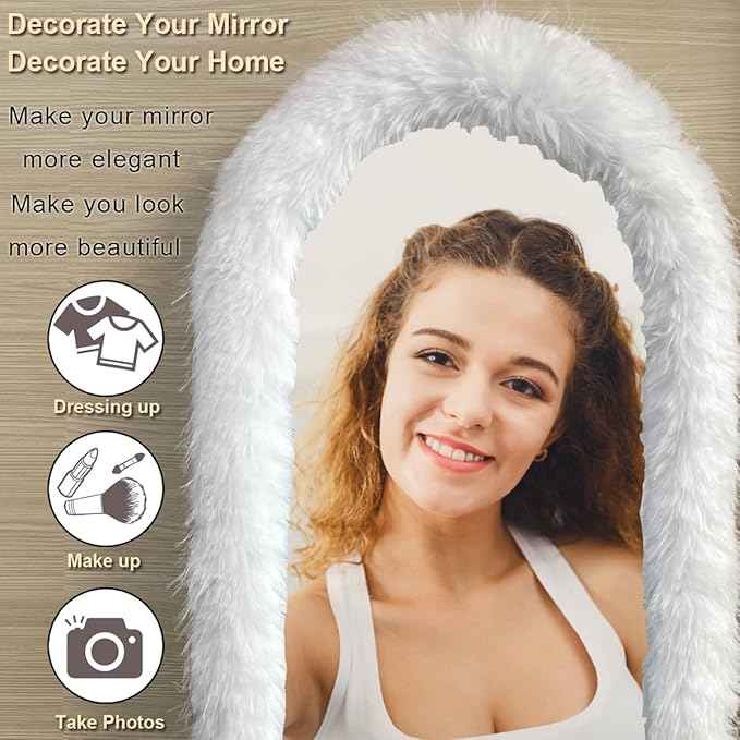 Fluffy Mirror Cover - 59"x16" Full Length Stretch Universal Ultra Soft Non-Slip Cover Warm Home Decor for Bedroom Cloakroom (White-Without Mirror, Suitable for 59"×16")