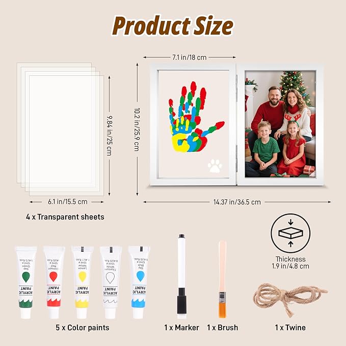 Sortnic Family Handprint Kit with Light, 5 Non-Toxic Paints, Hand Prints Ornament Keepsake Frame for 4, DIY Craft Gift for New Parents & Mom & Baby, Grandparents, Mother's Day, Father's Day