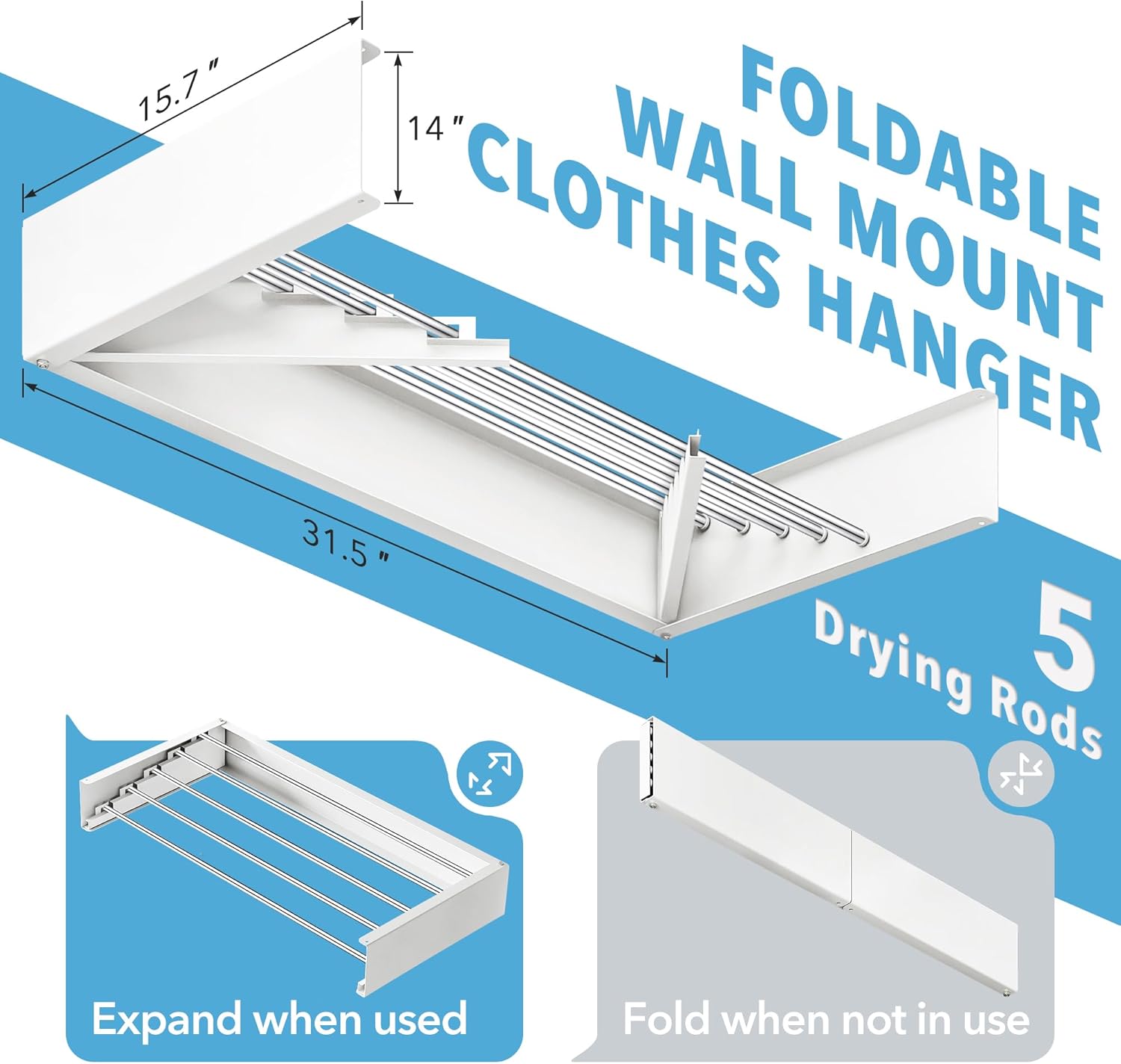 Drying Rack Clothing,Clothes Drying Rack Wall Mounted,Collapsible Hanging Racks for Laundry,Laundry Drying Rack,Wall Mounted Clothes Rack(31.5"-White) (White, 31.5 Inch) - NestledHome