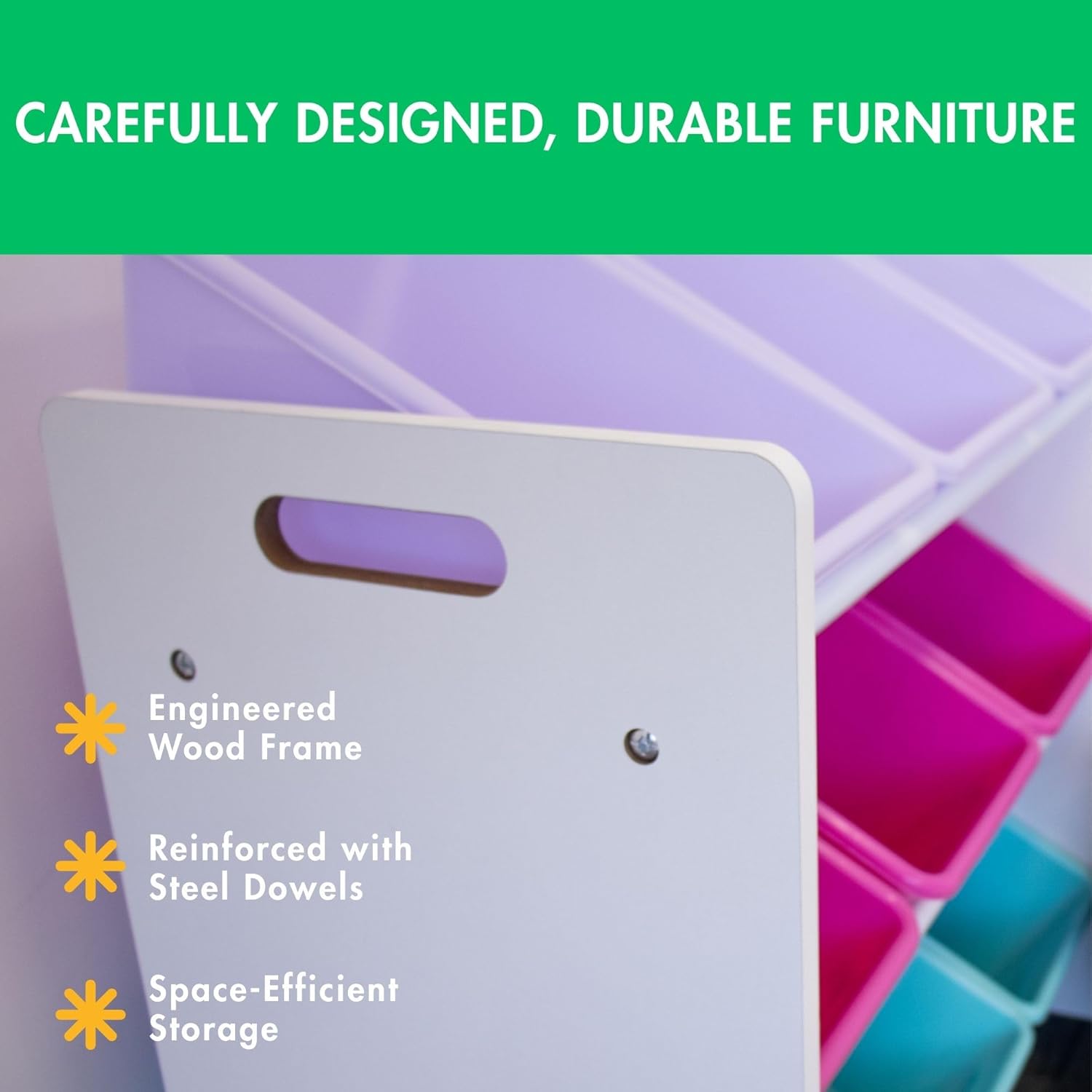 Humble Crew 9-Bin Toy Organizer – Forever Natural White/Pink/Purple/Aqua Plastic Bins, 3-Tier Storage Solution for Kids' Playrooms and Nurseries - NestledHome