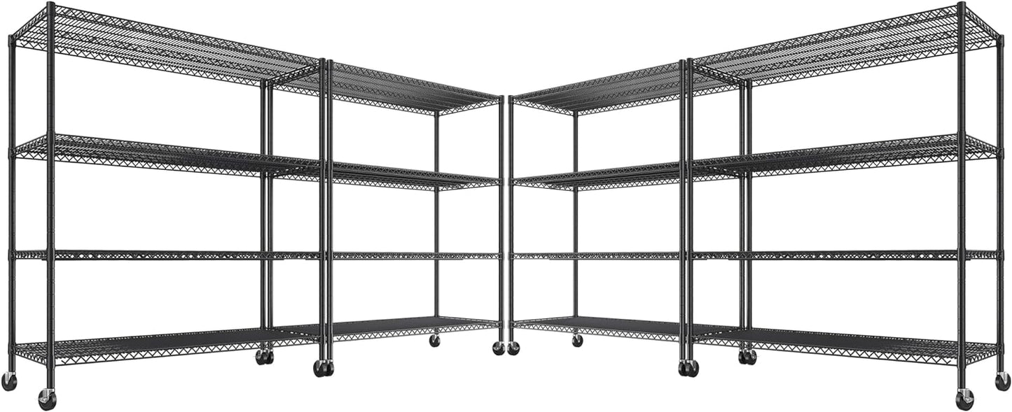 REIBII 55.5''W Heavy Duty Metal Shelves with Wheels - 4PCS Adjustable Garage Storage Rack, 75.6" H X 55.5''W X 24" D - NestledHome
