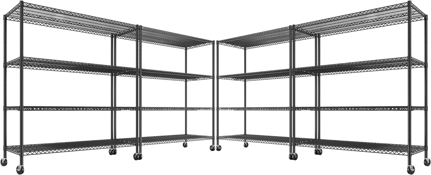REIBII 55.5''W Heavy Duty Metal Shelves with Wheels - 4PCS Adjustable Garage Storage Rack, 75.6" H X 55.5''W X 24" D - NestledHome