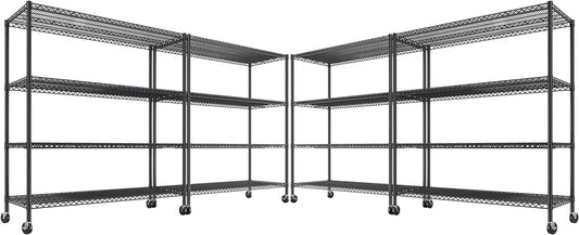 REIBII 55.5''W Heavy Duty Metal Shelves with Wheels - 4PCS Adjustable Garage Storage Rack, 75.6" H X 55.5''W X 24" D - NestledHome