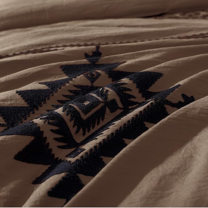 MaiRêve Embroidery Comforter Set, Boho Farmhouse Western Bedding Set, All Season Bed in A Bag Comforter Set with Sheets, Pillowcases & Shams, Brown Queen 7 Pieces