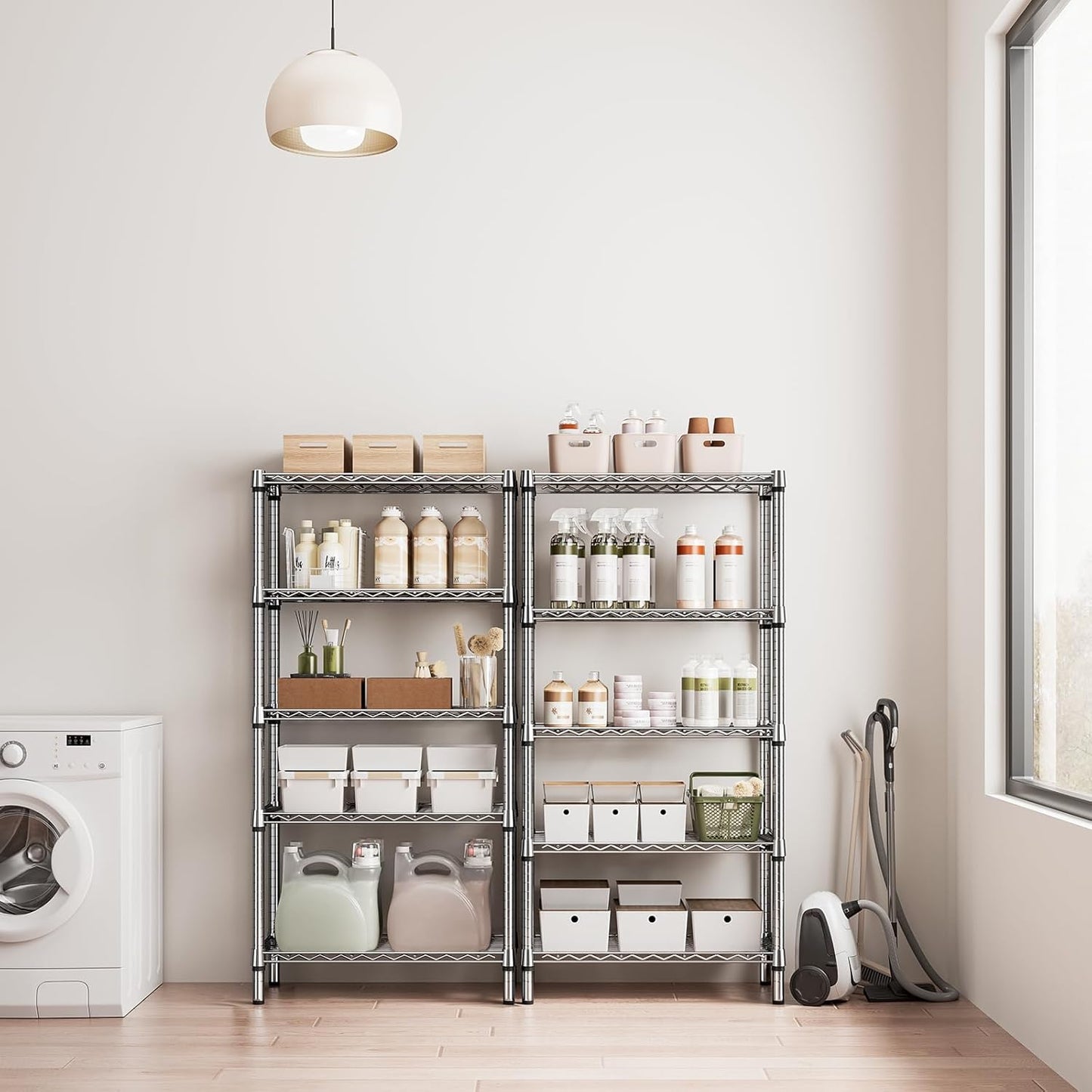 1250 lbs 5 Tier Shelf Metal Storage Shelves Shelving Wire Rack Heavy Duty Closet Organizers for Garage Kitchen Bathroom Laundry Chrome 13.8" D x 29.5" W x 59.5" H - NestledHome