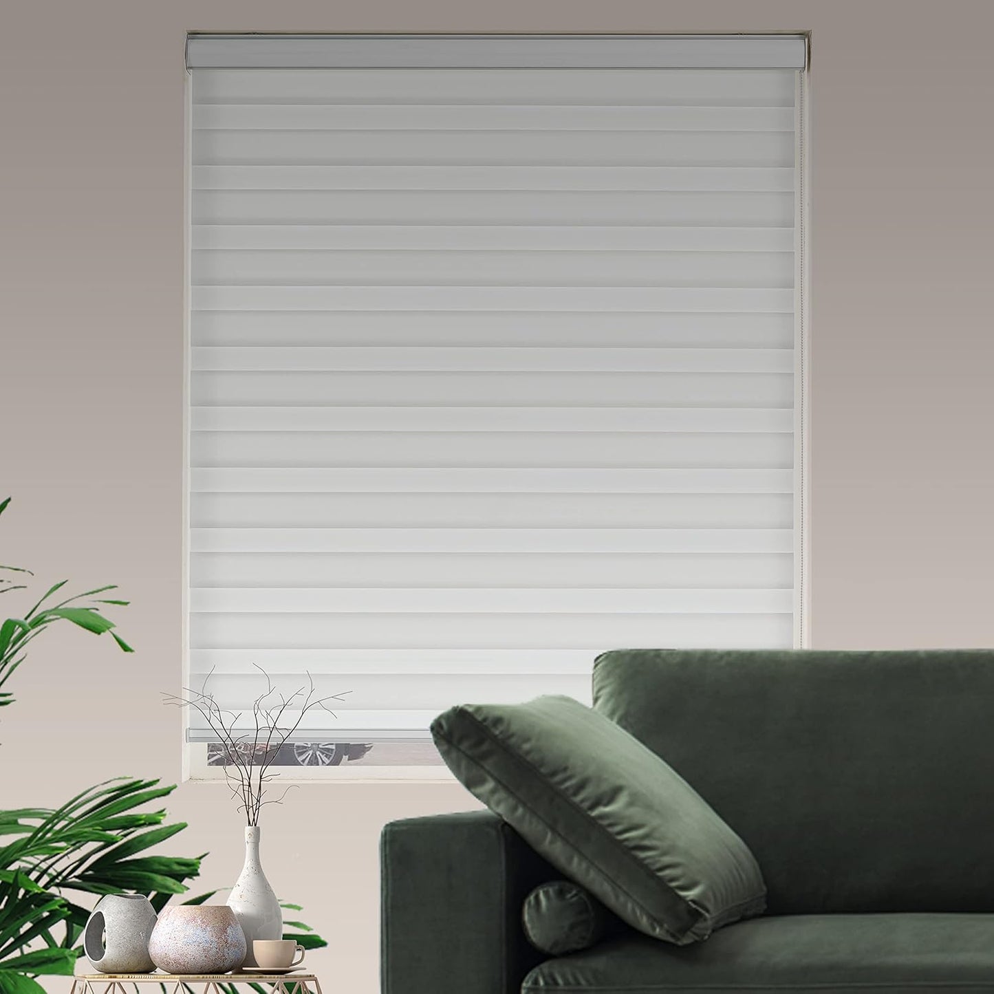Window Blinds Dual Layer Polyester Zebra Roller Light Filtering Sheer Shades Window Privacy Light Control for Day and Night(W42 x H72(Inch), White)