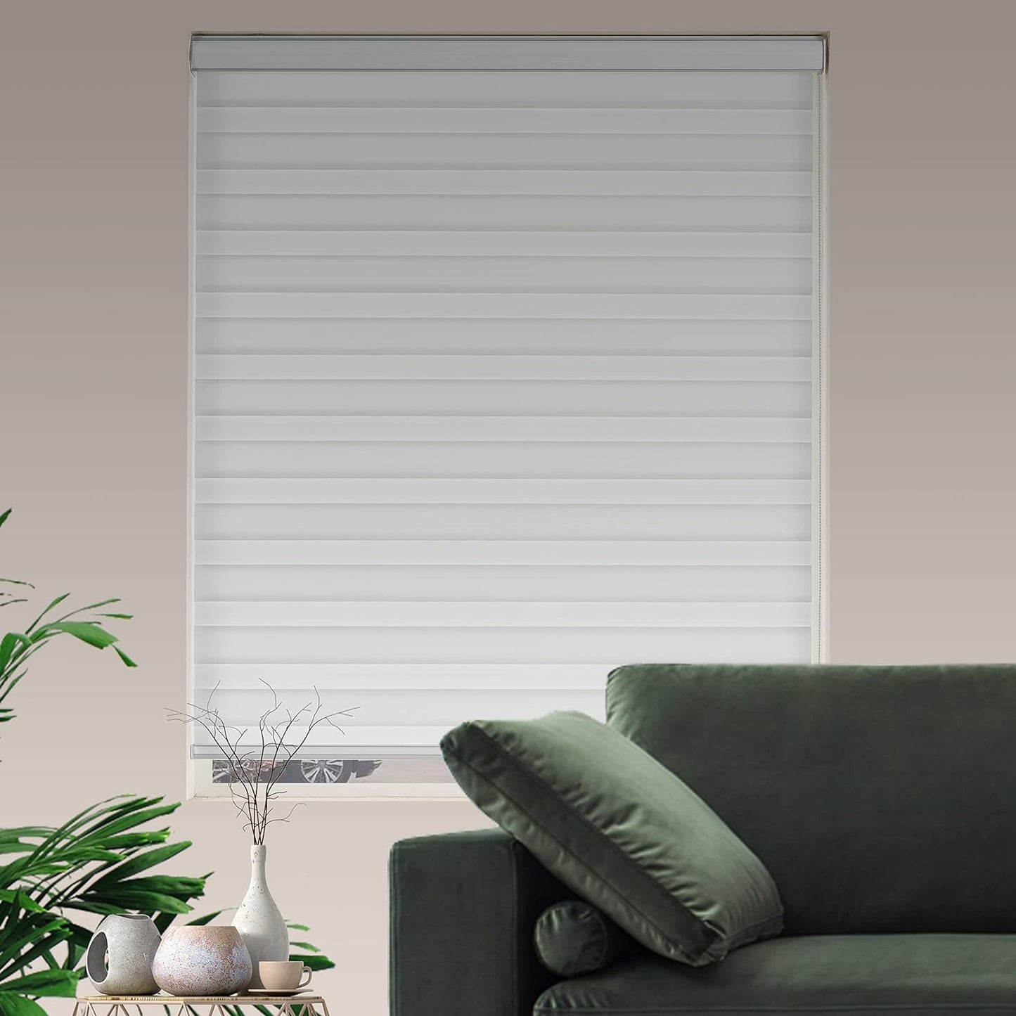 Zebra Roller Shades, Dual Layer Roll Up Blind for Living Room, Semi Sheer Shades Window Privacy Light Control for Day and Night, (Maximum Height 72inch, White Color, Width 23 inch)