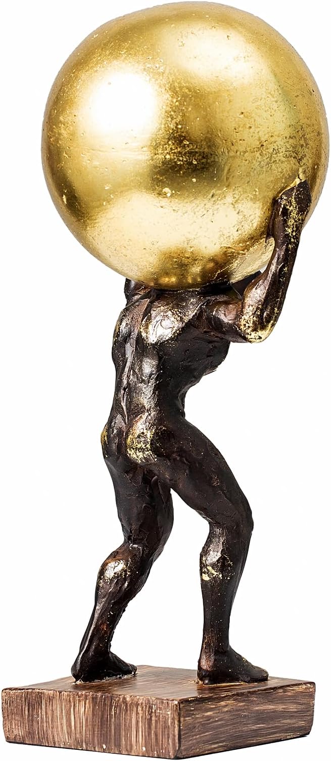 Lukitas Atlas Holding Up World Statue and Sculpture, Struggler Figurine Decor, Ball Lifting Sculpture, Creative Ornament for Office Living Room, Resin 13''
