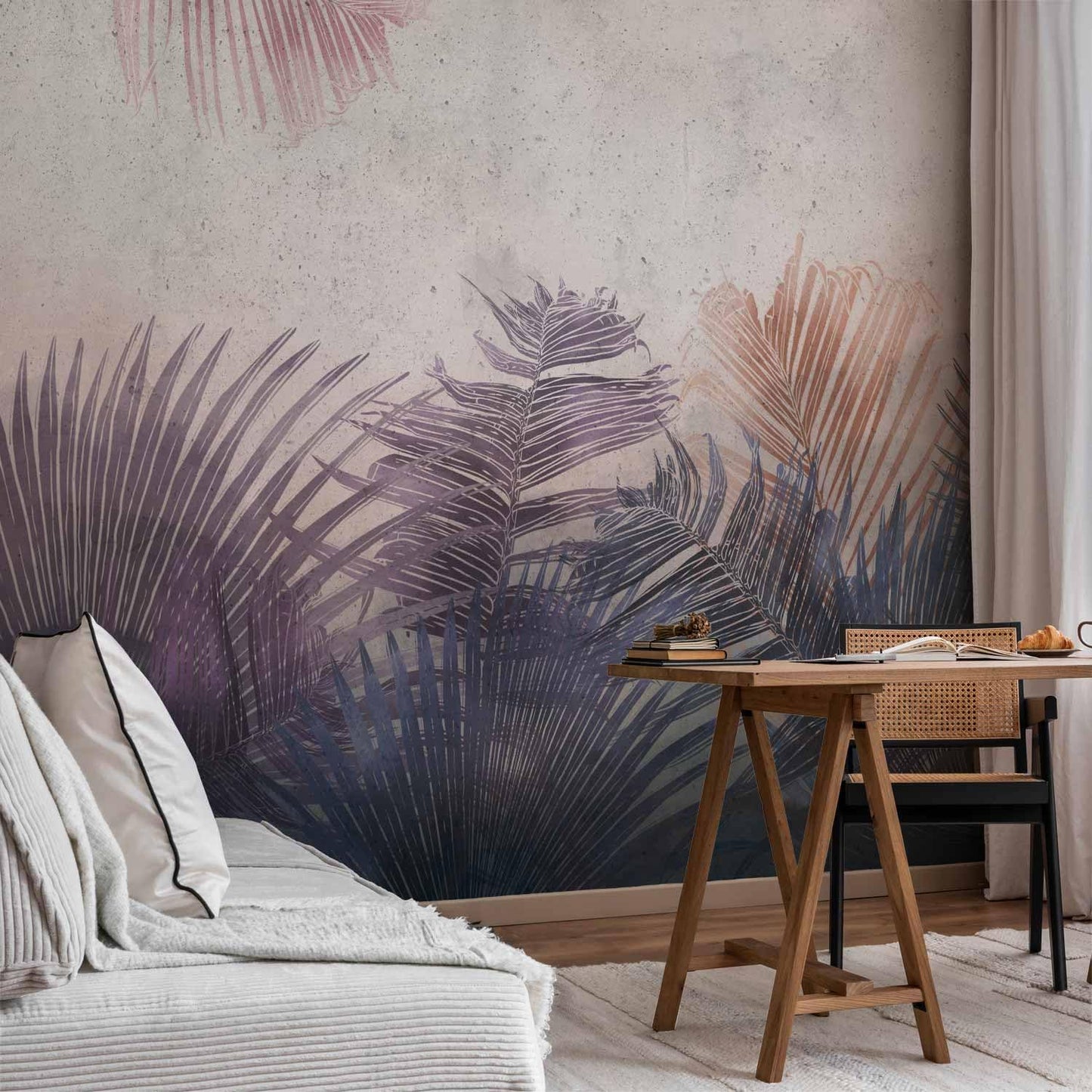 artgeist Premium Wall Mural Jungle 98x69 in - XXL Non-Woven Wallpaper Fleece Wall Decor Photo Print Picture Image Design Leaves Botanical Nature Purple Grey b-A-0827-a-a