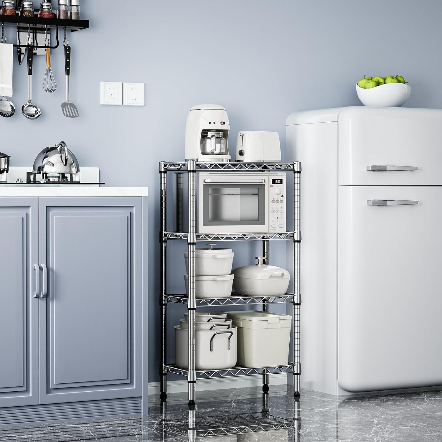 1000 lbs 4 Tier Shelf Metal Storage Shelves Wire Rack Closet Organizers with PP Board for Garage Kitchen Bathroom Laundry Chrome 11.8" D x 21.7" W x 39.5" H - NestledHome
